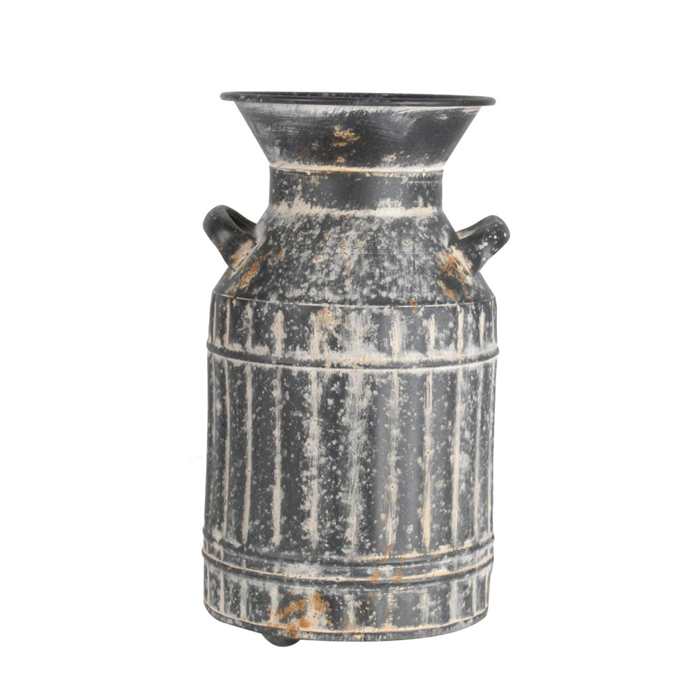 rustic distressed black tin urn for artificial flowers